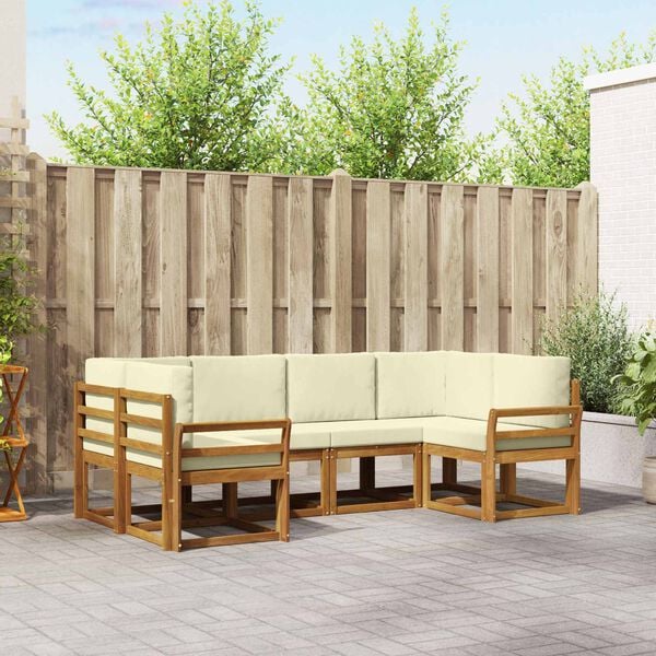 vidaXL Conjunto de sof&aacute;s de exterior con coj&iacute;n 6 pcs Natural y Crema