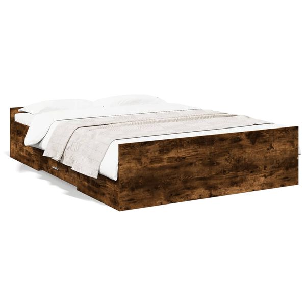 vidaXL Cama con cajones madera de ingenier&iacute;a roble ahumado 140x190 cm