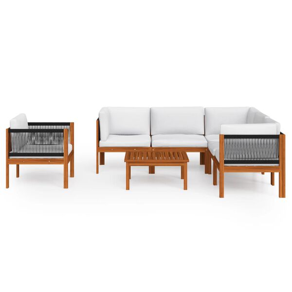vidaXL Conjunto de jardín de 7 piezas con cojines, madera color crema, acacia y cuerda