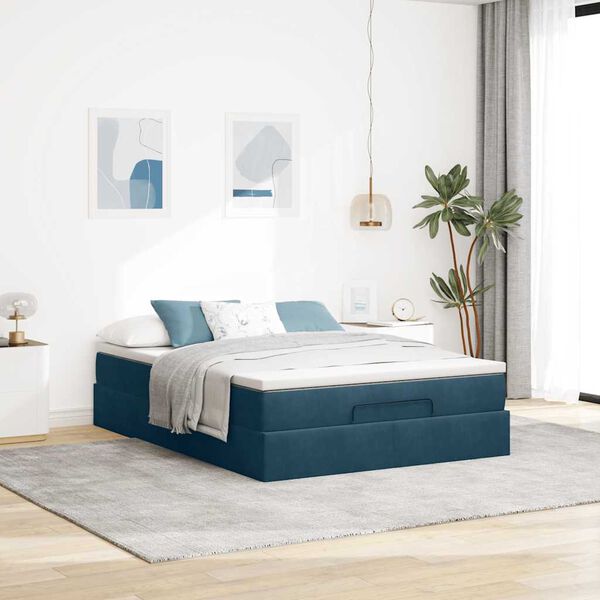 vidaXL Estructura de cama otomana con colch&oacute;n terciopelo azul oscuro