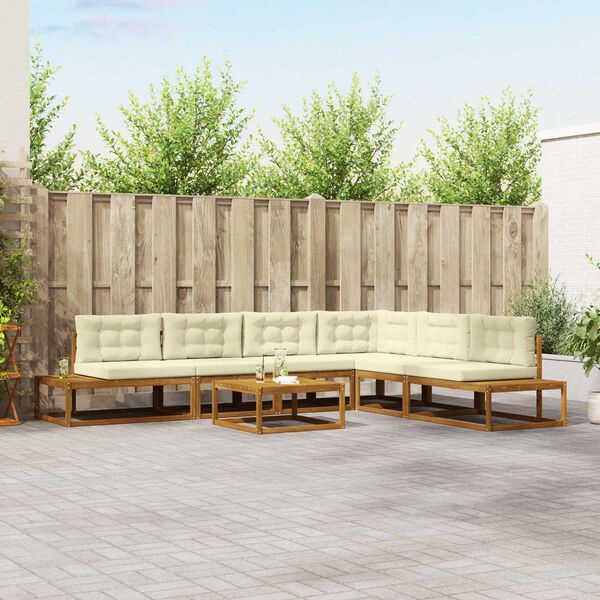 vidaXL Conjunto de sof&aacute;s de exterior 7 Pieza Natural y Crema