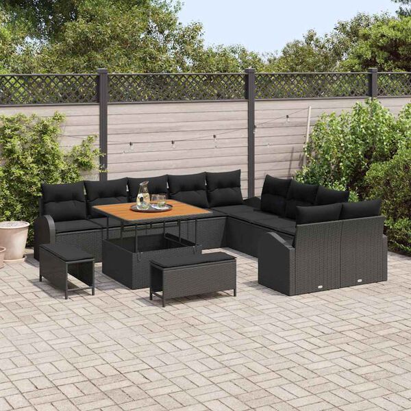 vidaXL Conjunto de sof&aacute; de jard&iacute;n con coj&iacute;n 13 pcs Negro Polirat&aacute;n