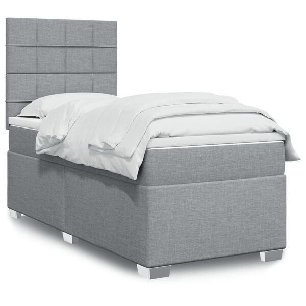 vidaXL Cama box spring con colch&oacute;n tela gris claro 90x190 cm