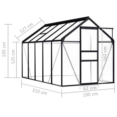 vidaXL Invernadero de aluminio gris antracita 5,89 m²