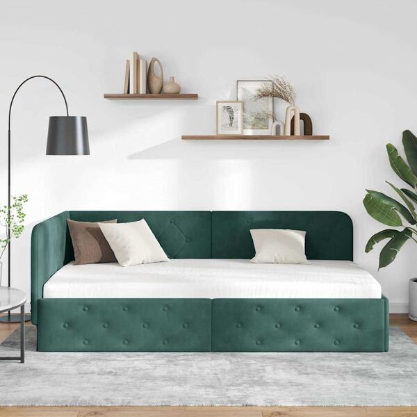 vidaXL Estructura de cama en esquina Verde oscuro 90 x 190 cm