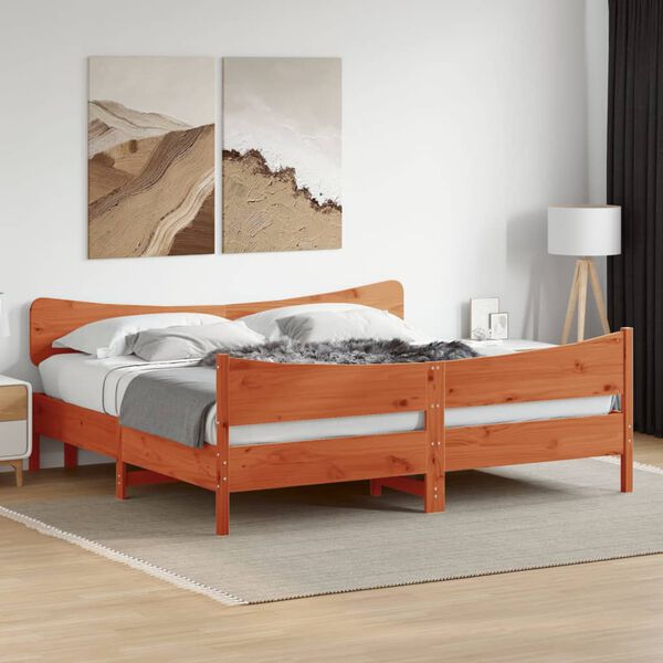 vidaXL Cama sin colch&oacute;n madera maciza de pino marr&oacute;n cera 200x200 cm