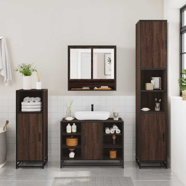 vidaXL Set de muebles baño 2 pzas madera contrachapada marrón roble