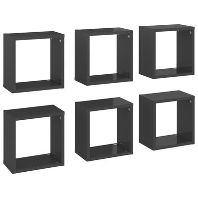 vidaXL Estantes cubo de pared 6 unidades gris brillo 26x15x26 cm