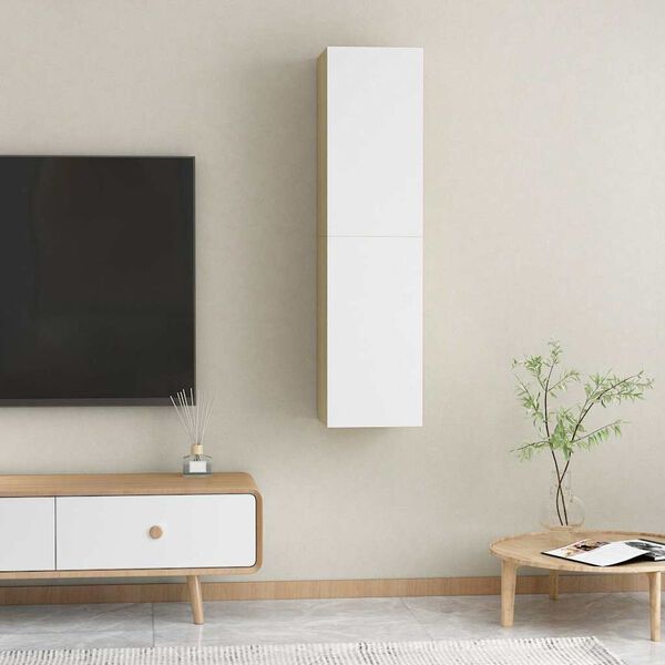 vidaXL Mueble de TV 2 uds contrachapada blanco y roble 30,5x30x60 cm