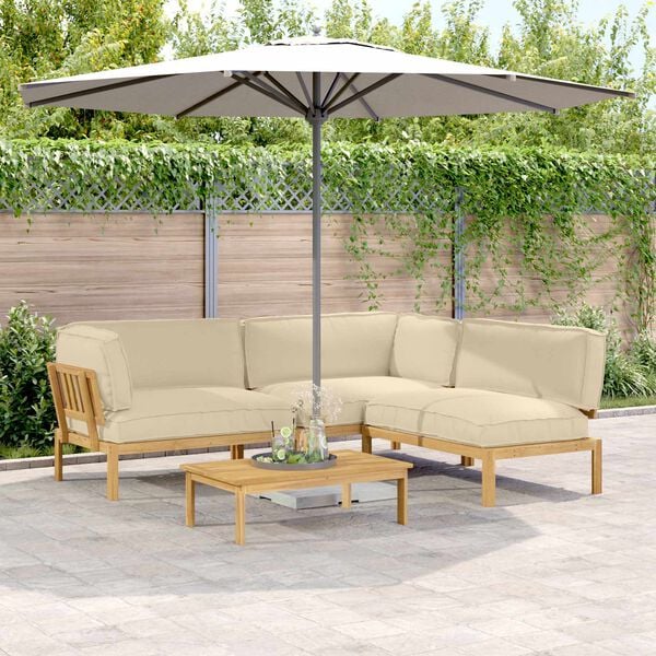 vidaXL Juego de Sof&aacute; con coj&iacute;n 4 pcs Beige Madera de Acacia S&oacute;lida
