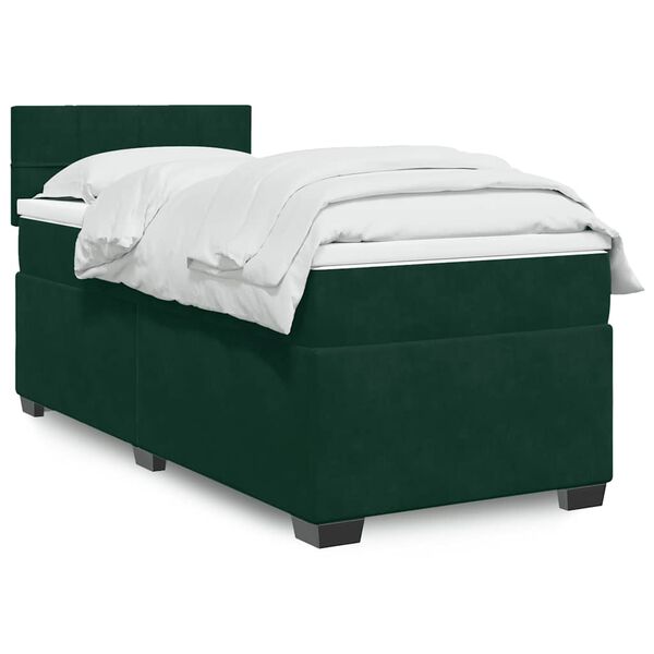vidaXL Cama box spring con colch&oacute;n terciopelo verde oscuro 90x200 cm