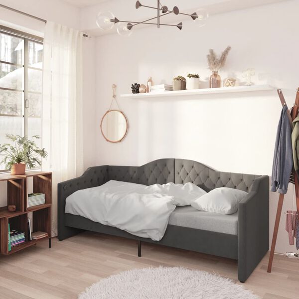 vidaXL Sof&aacute; cama USB de tela gris oscuro 90x200 cm