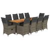 vidaXL Set de mesa y sillas de jard&iacute;n 11 pzas y cojines rat&aacute;n PE gris