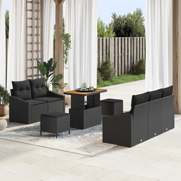 vidaXL Conjunto de sof&aacute;s de jard&iacute;n 8 pcs Negro rat&aacute;n sint&eacute;tico