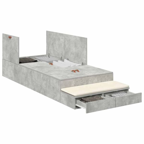 vidaXL Cama con almacenamiento con cajón Gris Concreto 100 cm