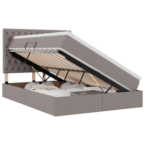 vidaXL Cama con almacenamiento y LED Taup&eacute; 140 x 190 cm Poli&eacute;ster