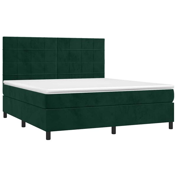 vidaXL Cama box spring colch&oacute;n y LED terciopelo verde oscuro 180x200cm