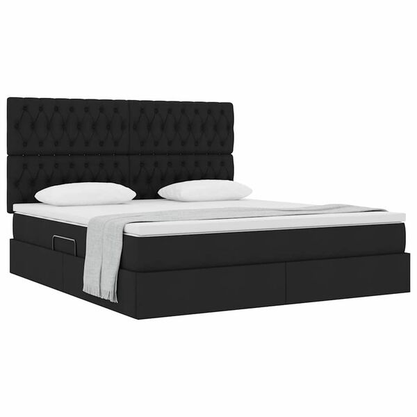 vidaXL Cama con almacenamiento y colch&oacute;n Negro 160 x 200 cm Poli&eacute;ster