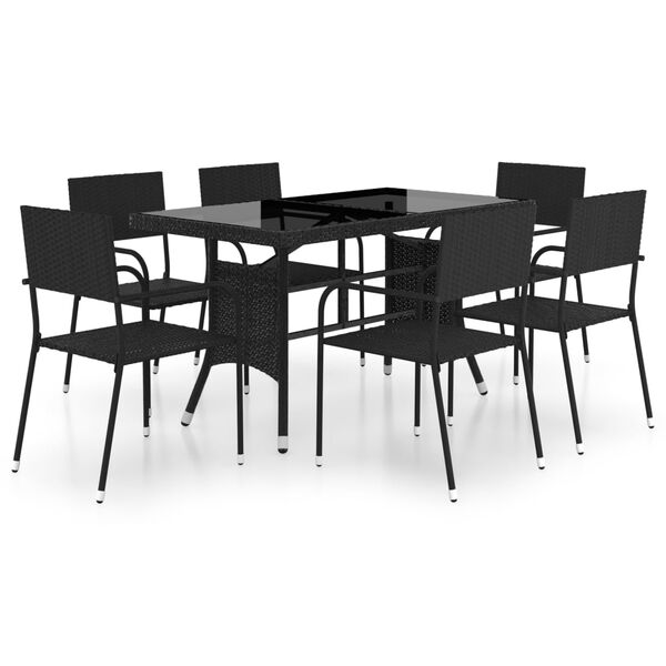 vidaXL Juego de comedor para jard&iacute;n 7 piezas rat&aacute;n sint&eacute;tico negro