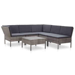 vidaXL Set de muebles de jard&iacute;n 6 pzas y cojines rat&aacute;n sint&eacute;tico gris