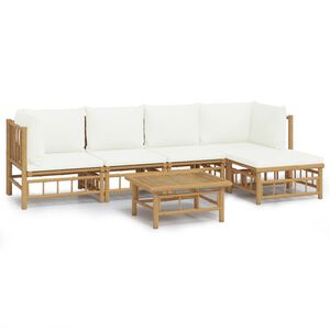 vidaXL Set de muebles de jard&iacute;n 6 piezas bamb&uacute; y cojines blanco crema