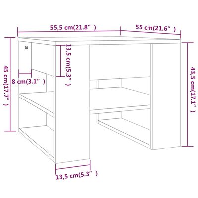 vidaXL Mesa de centro madera contrachapada gris Sonoma 55,5x55x45 cm