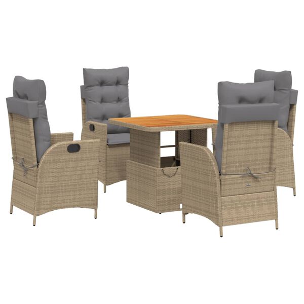vidaXL Set comedor de jard&iacute;n 5 pzas con cojines rat&aacute;n sint&eacute;tico beige
