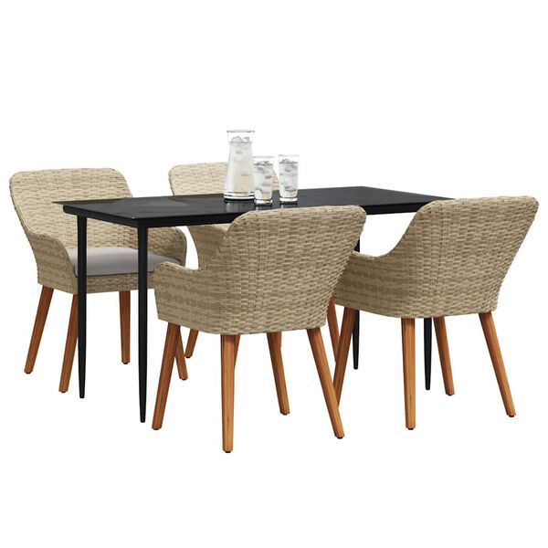 vidaXL Conjunto de Comedor de Jard&iacute;n 5 pcs Beige rat&aacute;n sint&eacute;tico
