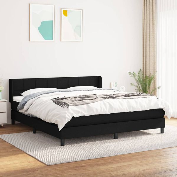 vidaXL Cama box spring con colch&oacute;n tela negro 160x200 cm