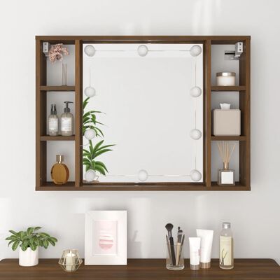 vidaXL Mueble con espejo y LED color roble marrón 76x15x55 cm