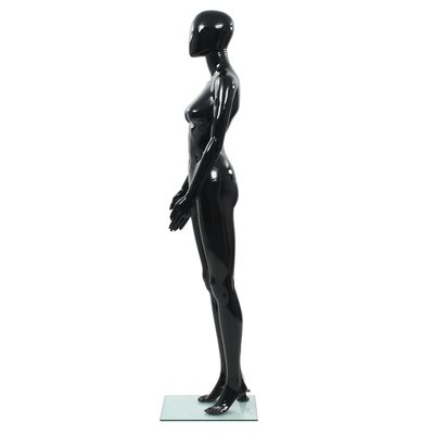 vidaXL Maniquí de mujer completo base de vidrio negro brillante 175 cm