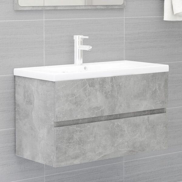 vividaXL Mueble de lavabo madera ingeniería gris hormigón 80x38,5x45cm