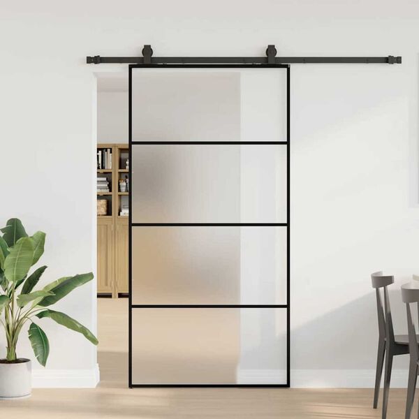 vidaXL Puerta corredera set herrajes negra 102,5x205 cm ESG vidrio