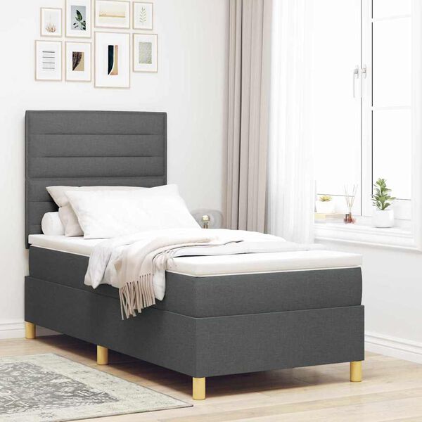 vidaXL Cama Box Spring LED con colch&oacute;n Gris oscuro 100 x 200 cm tela