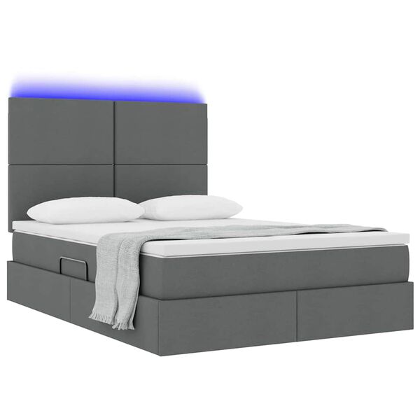 vidaXL Cama con almacenamiento y LED con LED Gris oscuro 140 x 190 cm