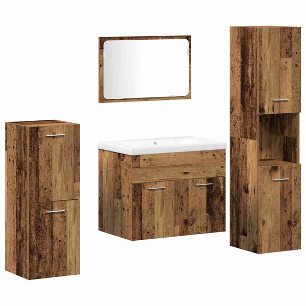 vidaXL Juego de muebles de ba&ntilde;o 5 pcs Marr&oacute;n Madera de ingenier&iacute;a