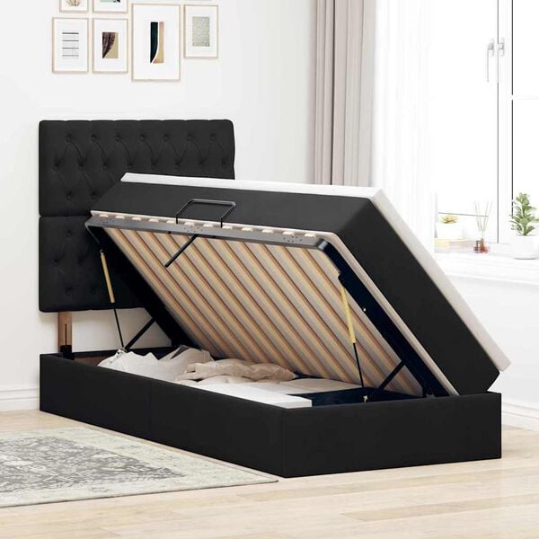 vidaXL Cama con almacenamiento y colch&oacute;n Negro 90 x 200 cm Terciopelo