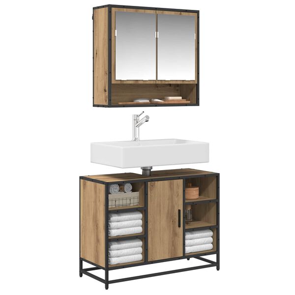 vidaXL Juego de muebles de ba&ntilde;o con estante 2 pcs Roble artesanal