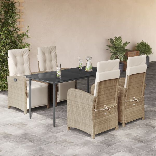 vidaXL Set comedor de jard&iacute;n 5 pzas con cojines rat&aacute;n sint&eacute;tico beige
