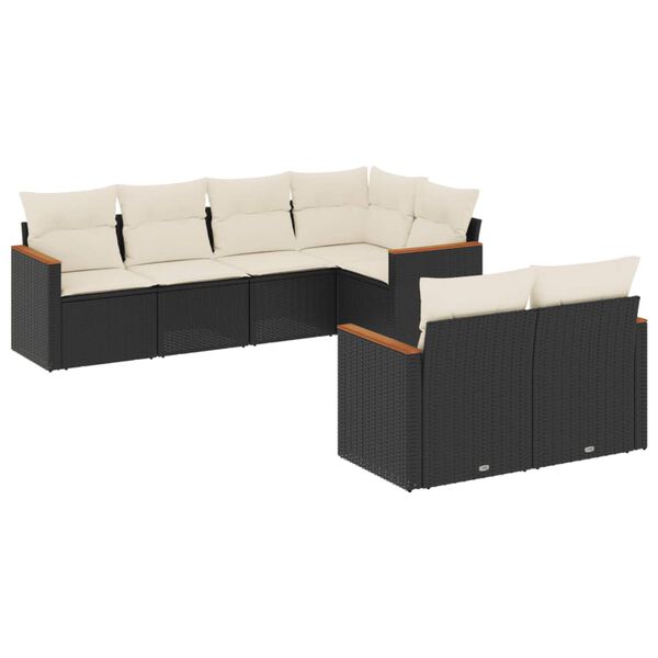 vidaXL Set de comedor de jard&iacute;n 7 pzas y cojines rat&aacute;n sint&eacute;tico negro