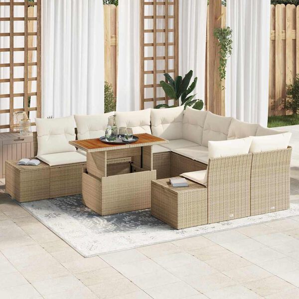 vidaXL Conjunto de Comedor de Jard&iacute;n con coj&iacute;n 9 pcs Beige y Crema
