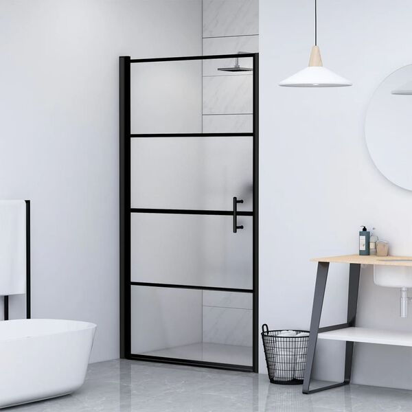 vidaXL Puerta de ducha vidrio semiesmerilado negro 91x195 cm