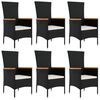 vidaXL Set de comedor de jard&iacute;n 7 pzas y cojines rat&aacute;n sint&eacute;tico negro
