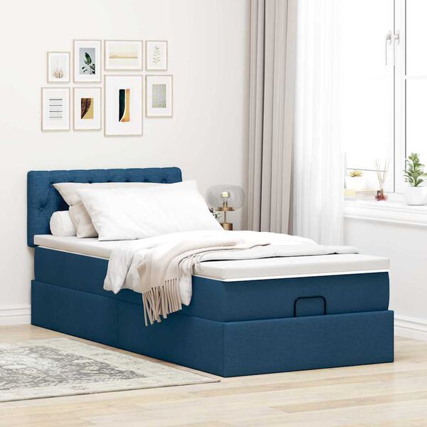 vidaXL Estructura de cama otomana con colch&oacute;n tela azul 90x190 cm