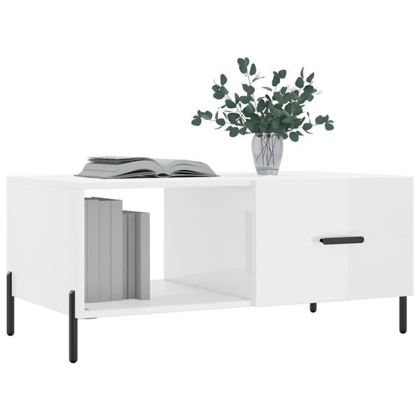 vidaXL Mesa de centro madera contrachapada blanco brillo 90x50x40 cm