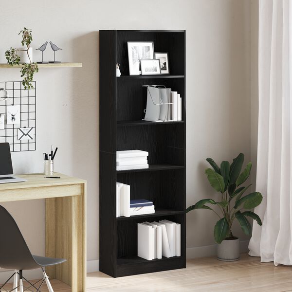 vidaXL Estante de libros Roble Negro 60 x 24 x 176 cm