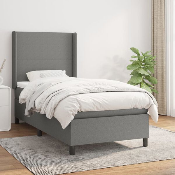 vidaXL Cama box spring con colch&oacute;n tela gris oscuro 90x200 cm