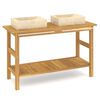 vidaXL Tocador de ba&ntilde;o madera maciza de teca con lavabos m&aacute;rmol crema