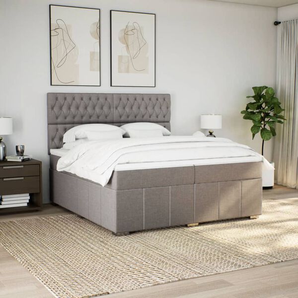 vidaXL Cama box spring con colch&oacute;n tela gris taupe 200x200 cm