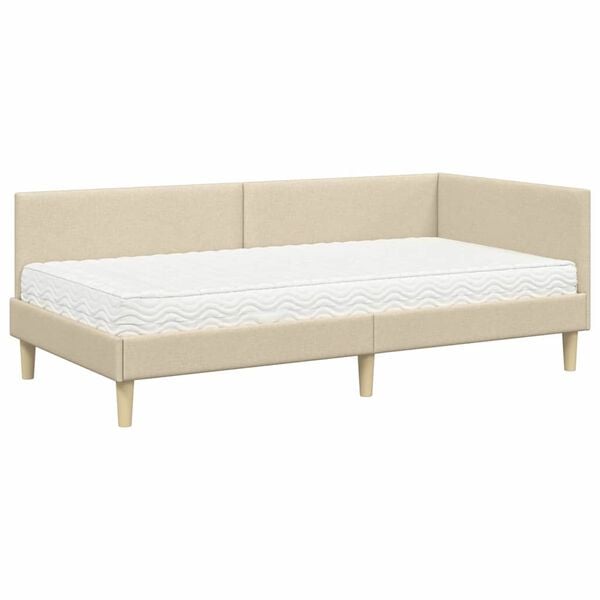 vidaXL Estructura de Cama Esquina con Colch&oacute;n Otro 2 pcs Crema tela